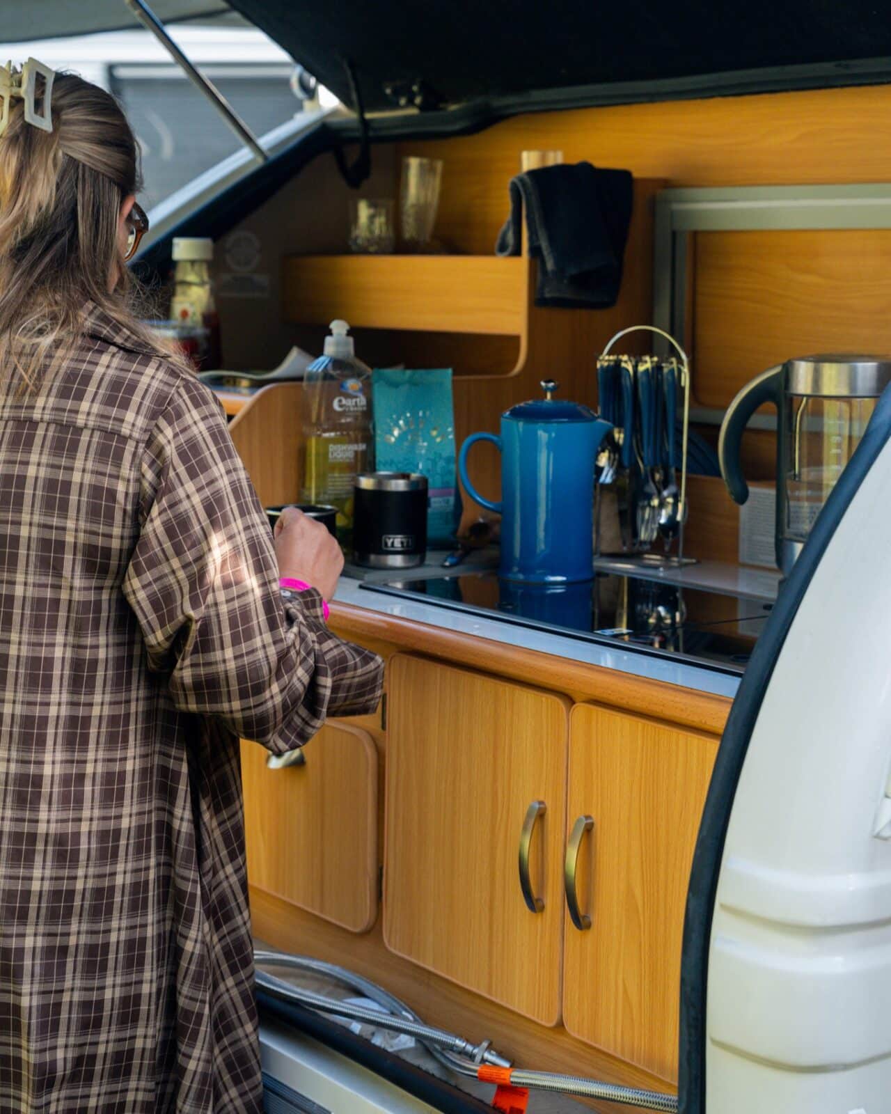 Tucana teardrop camper kitchen setup at Glenworth Valley campground